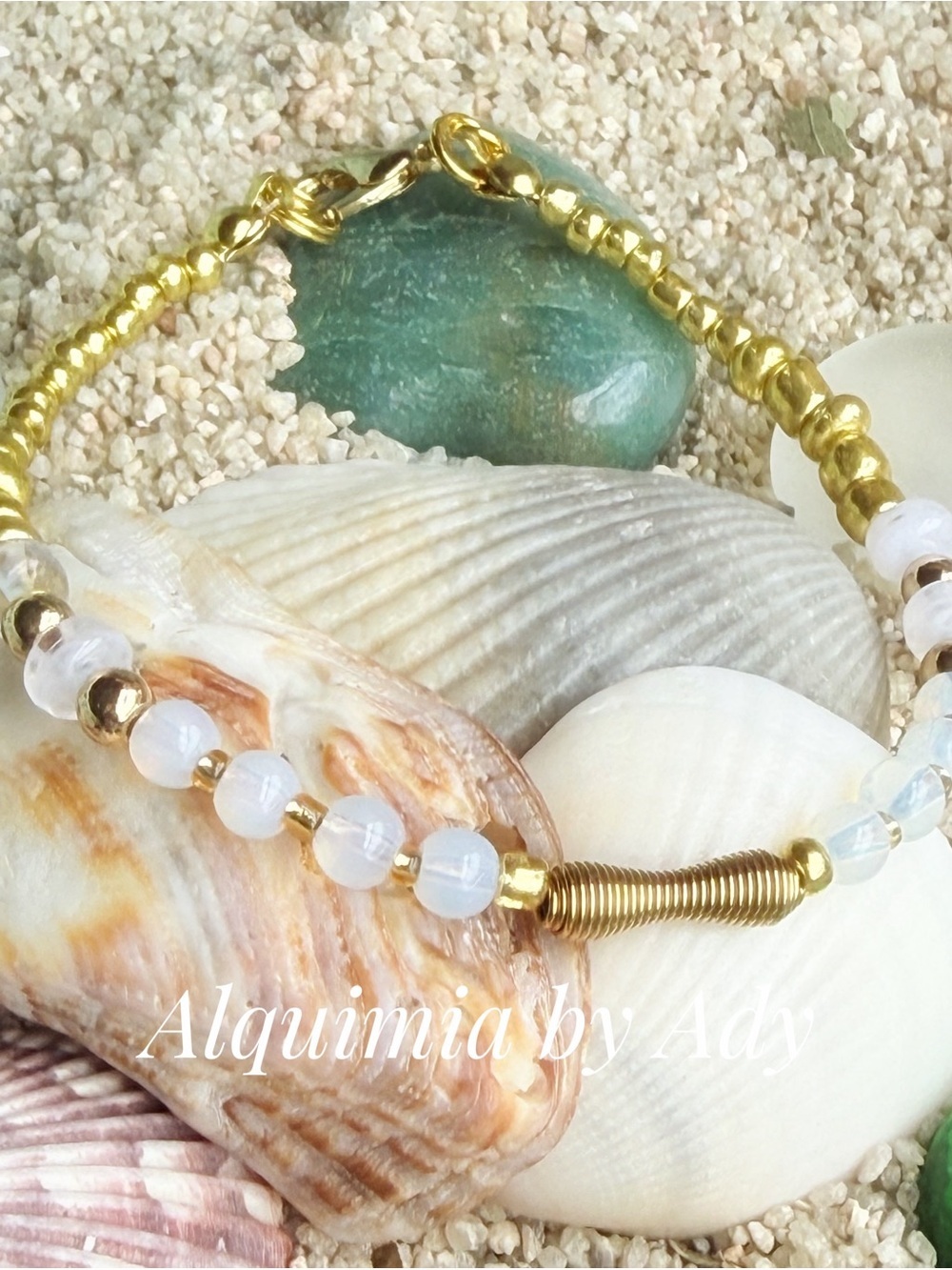 MINIMAL Gold and White Beaded Bracelet with Moonstone Opalescent Accents